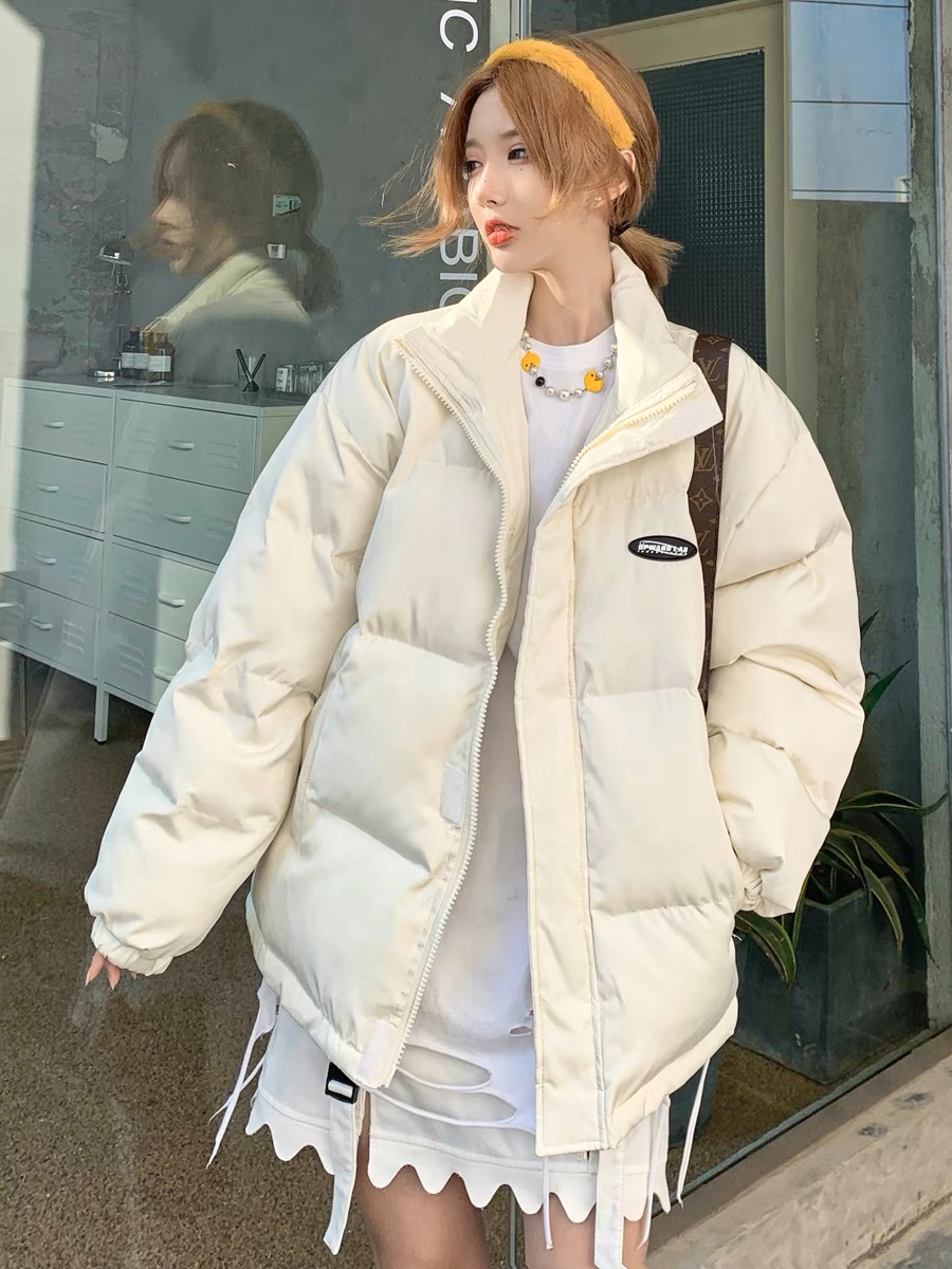 Official photo of women's down jacket, trendy brand, multi-color autumn and winter thickened stand-up collar bread cotton jacket, windproof casual loose couple jacket
