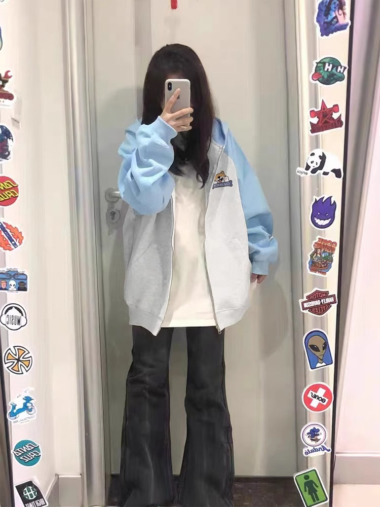 純棉華棉複合牛奶絲300克拉鏈插肩連帽衛衣