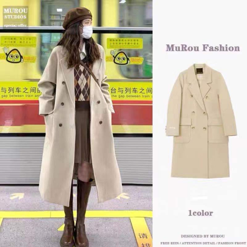 Woolen coat for women, mid-length and small, 2023 new autumn and winter high-end Hepburn style knee-length woolen coat