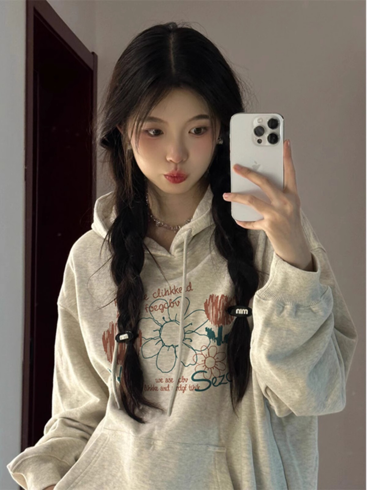 CVC cotton pasta wool Chinese cotton composite/milk silk 300g silver fox velvet 400g front printed hooded sweatshirt for women