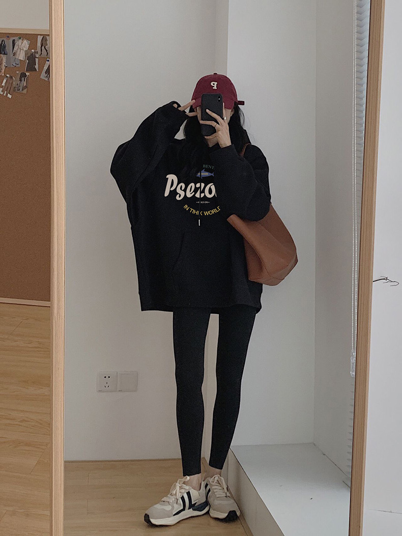 加絨 連帽衛衣女裝2023秋冬季新款黑色hiphop寬鬆慵懶風上衣