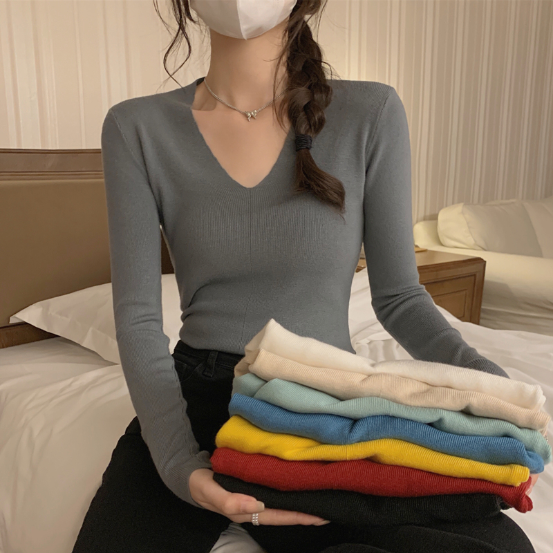 包芯紗 純欲v領毛衣打底衫女秋冬內搭小衫針織衫上衣