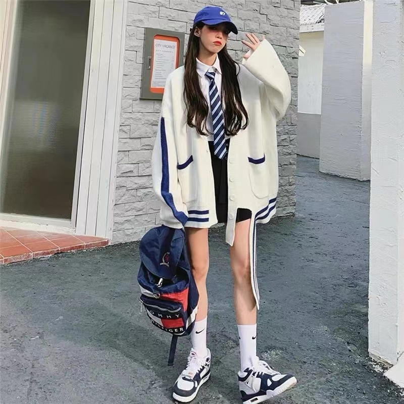 松本喪喪 高校女孩針織衫女2023季新款韓版學院風針織開衫外套