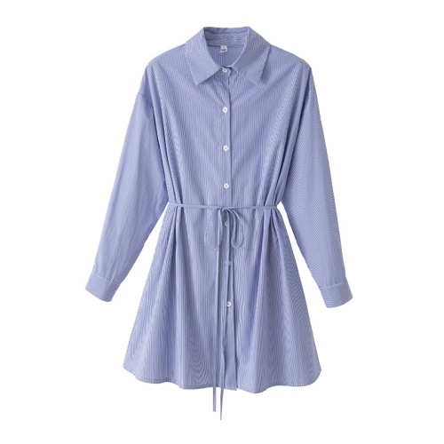 Korean style niche mid-length waist slimming striped temperament shirt dress for women spring and autumn new style