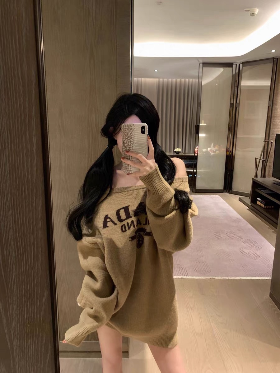 卡其毛衣女秋冬新款軟糯寬鬆中長款韓系慵懶風針織衫