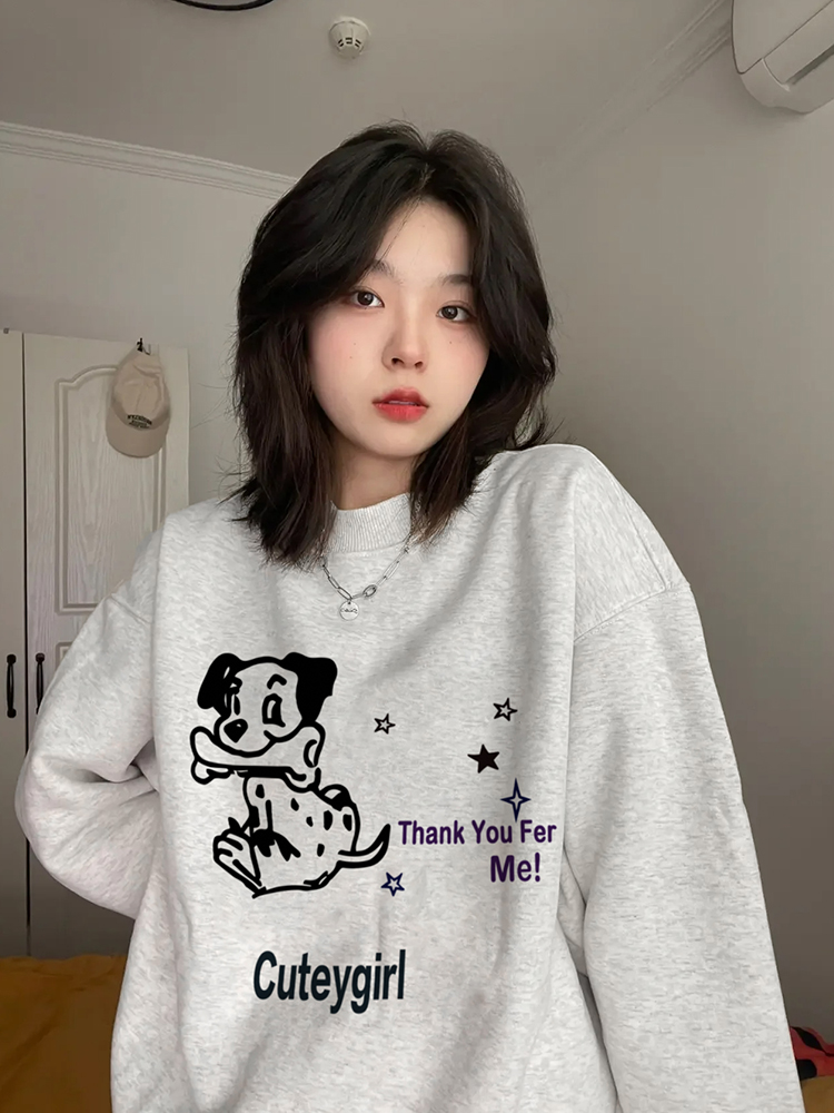 韓版新款華棉複合薄款310克/加絨410克 秋冬裝衛衣女印花寬鬆大碼