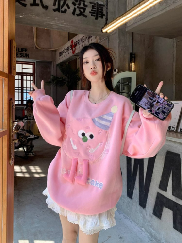  Cute Cartoon Casual Long Sleeve Sweater Women's Early Autumn Loose Slimming Sweet Age-Reducing Pullover Top