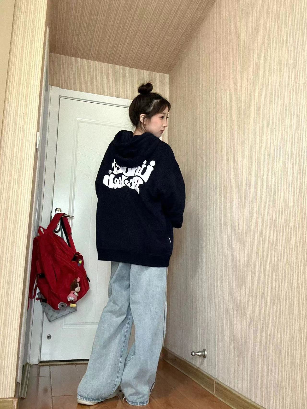CVC cotton pasta wool Chinese cotton composite/milk silk 300g silver fox velvet 400g front and back printed hooded sweatshirt for women