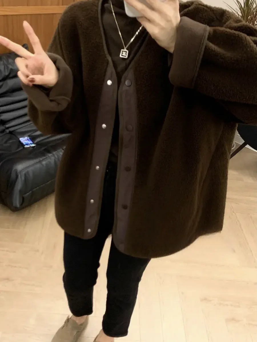 韓版小香風羊羔毛外套女秋冬新款設計感時尚百搭加厚保暖毛毛上衣