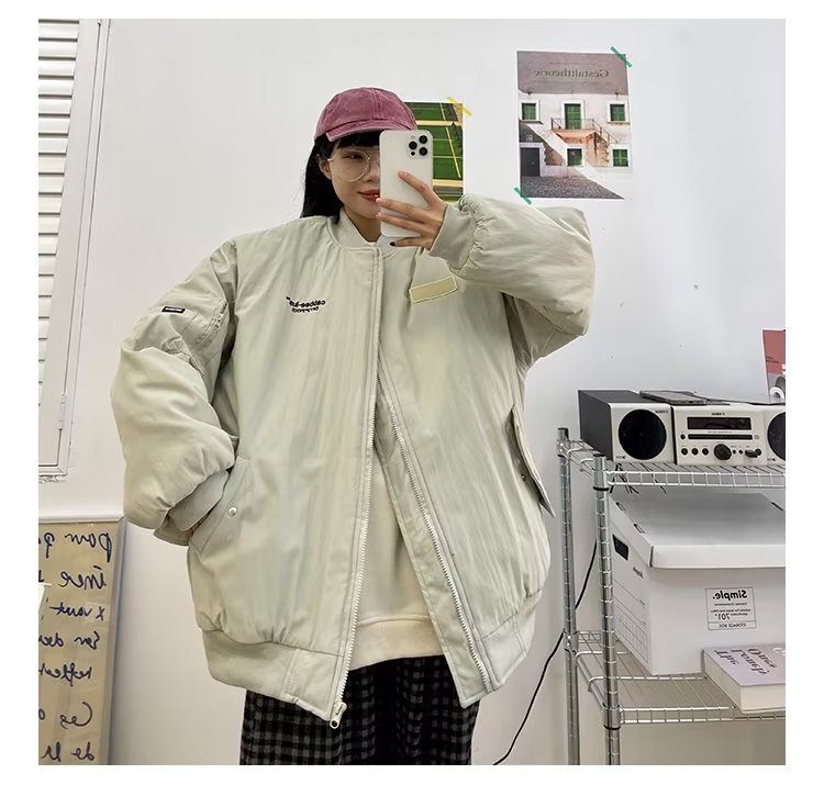 棒球服外套女棉衣棉服2023冬季新款寬鬆美式復古飛行員夾克