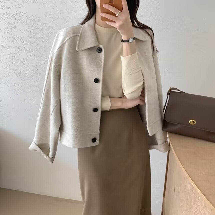 2023韓系 簡約翻領毛呢外套女