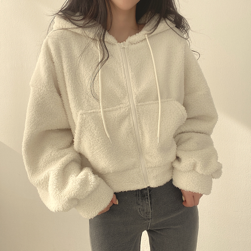 Lamb fleece jacket for women 2032 autumn and winter thickened warm furry jacket zipper hooded lamb jacket