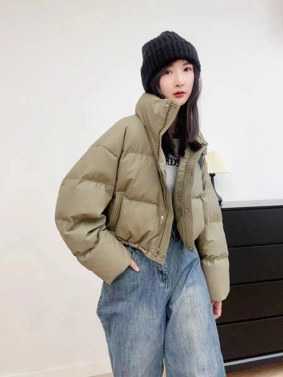 No-wash pu leather down jacket women's short 2023 new winter thickened stand-up collar bread coat small Kendou coat