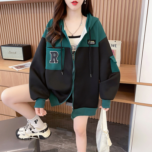 First real shot of 370 grams Chinese cotton shell velvet Korean version plus velvet thickened sweatshirt women's loose hooded baseball uniform jacket