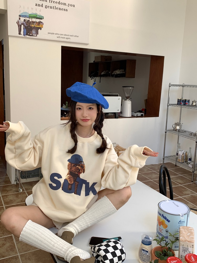 韓版新款 華棉複合薄款310克/加絨410克秋冬裝衛衣女印花寬鬆大碼