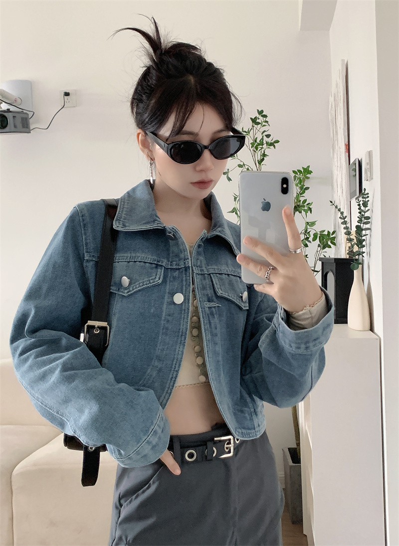 女裝2023年秋季新款寬鬆小個子經典短款牛仔外套上衣