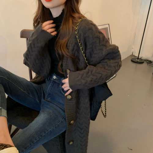 Mid-length sweater for women, loose outer wear, autumn and winter new style, Korean style lazy style jacket, fashionable tops