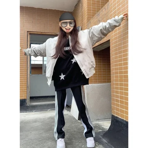 National trendy high-end gray jacket for women American style oversize loose lazy style retro personalized baseball uniform