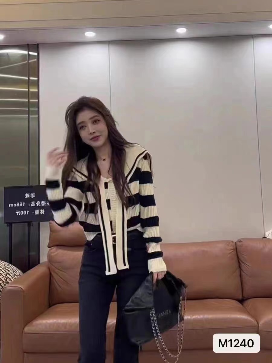 Designed navy collar striped sweater for women 2023 new autumn fashion temperament versatile casual long-sleeved sweater