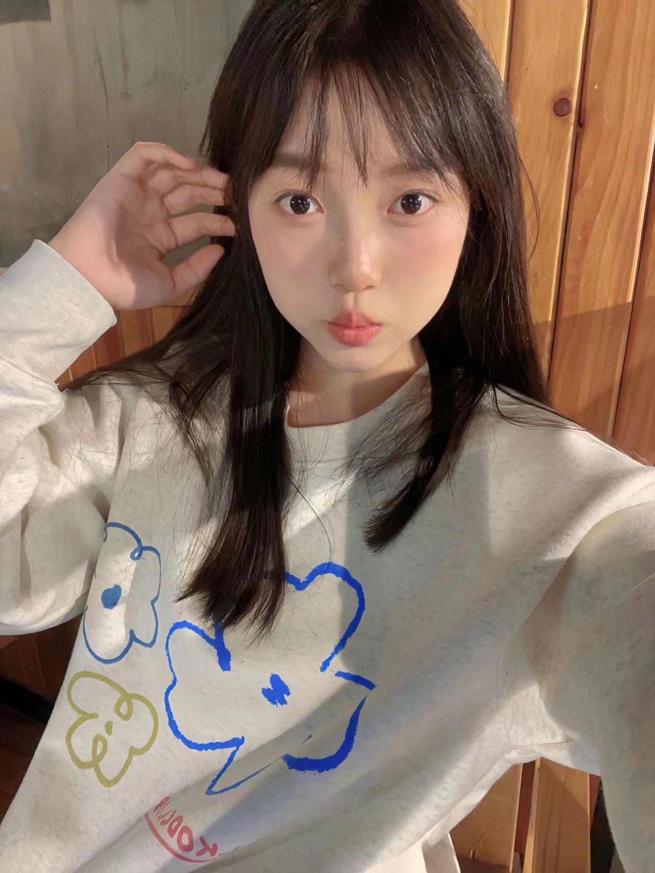 CVC cotton pasta wool Chinese cotton composite/milk silk 300g silver fox velvet 400g front printed round neck sweatshirt for women