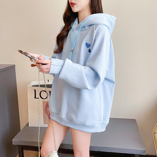 Real shot of Chinese cotton composite true super plus velvet thickening 400g sweatshirt women's hooded embroidered thermal top plus size women's clothing