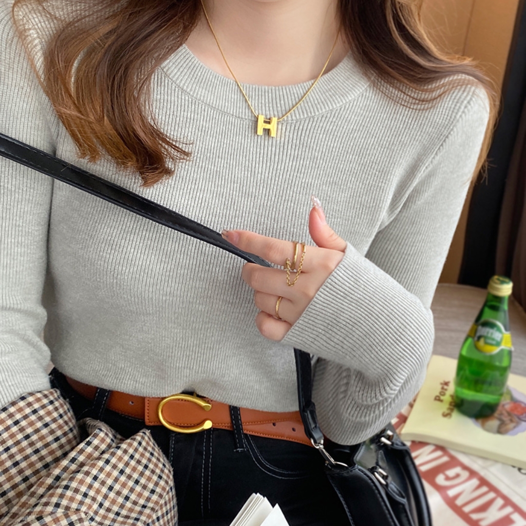 針織衫女2023新款秋冬西裝內搭打底衫修身白色毛衣秋季套頭上衣