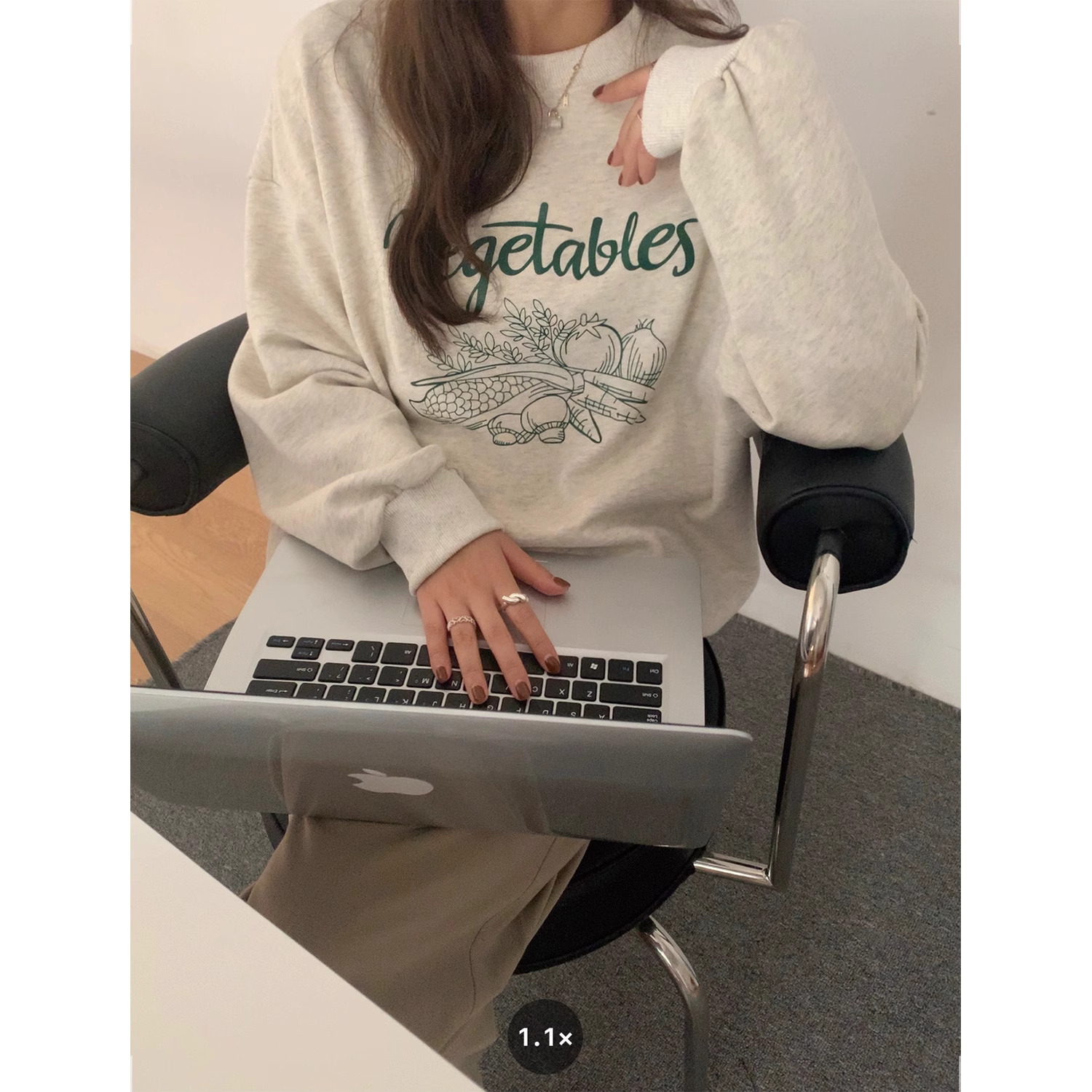 Anti-cotton Chinese cotton composite milk silk 300g/silver fox velvet 400g round neck sweatshirt for women