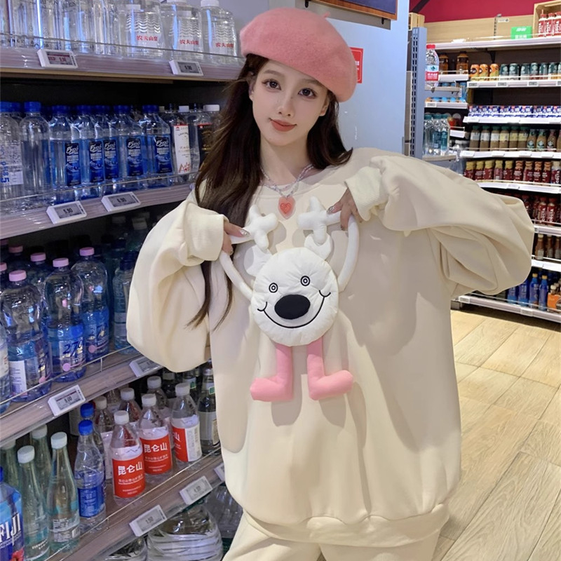 嬰兒絨衛衣女裝秋季2023新款加絨加厚甜美可愛減齡設計感長袖上衣