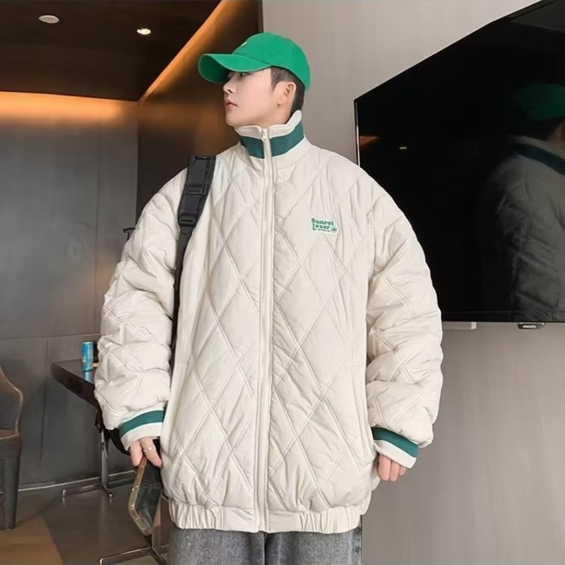 冬季新款菱格棉服加厚棒球服外套美式復古潮流時尚立領棉衣保暖衣