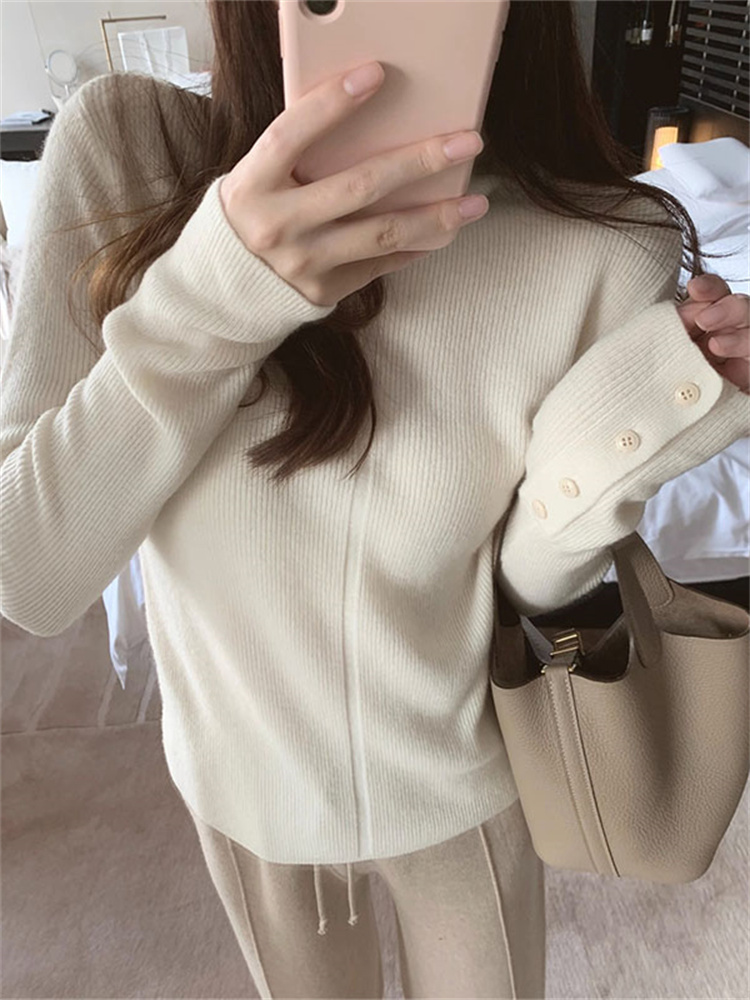 秋冬女2023年新款高級感穿搭高領毛衣內搭修身短款打底針織衫上衣