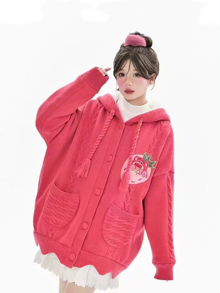 Early Autumn Thin 2023 Knitted Cardigan Sweater Lazy Style Loose Twist Drawstring Jacket Sweet and Cute Style Jacket