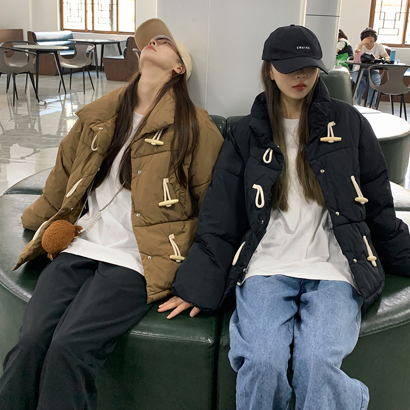 實拍牛角扣羽絨棉服oversize女裝冬季新款學生小個子棉衣短外套