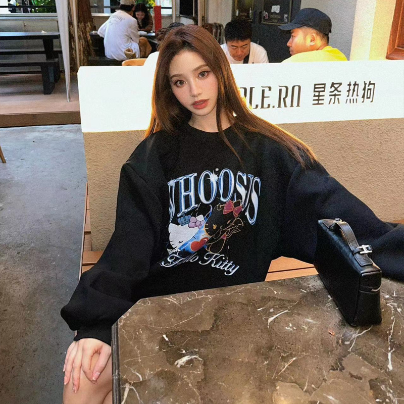 Anti-cotton Chinese cotton composite milk silk 300g/silver fox velvet 400g round neck sweatshirt for women
