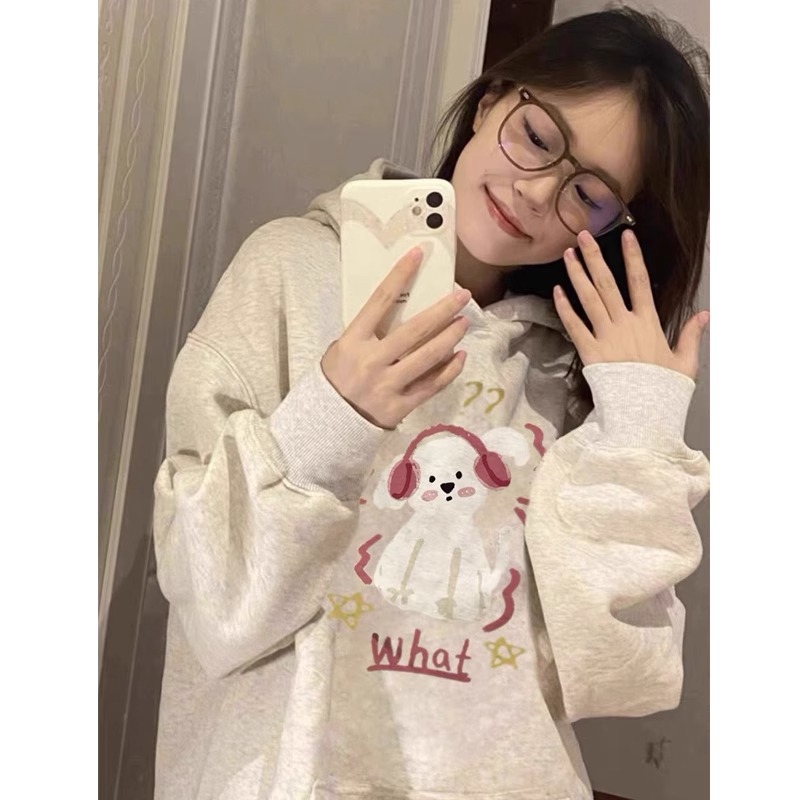 CVC cotton pasta wool Chinese cotton composite/milk silk 300g silver fox velvet 400g front printed hooded sweatshirt for women