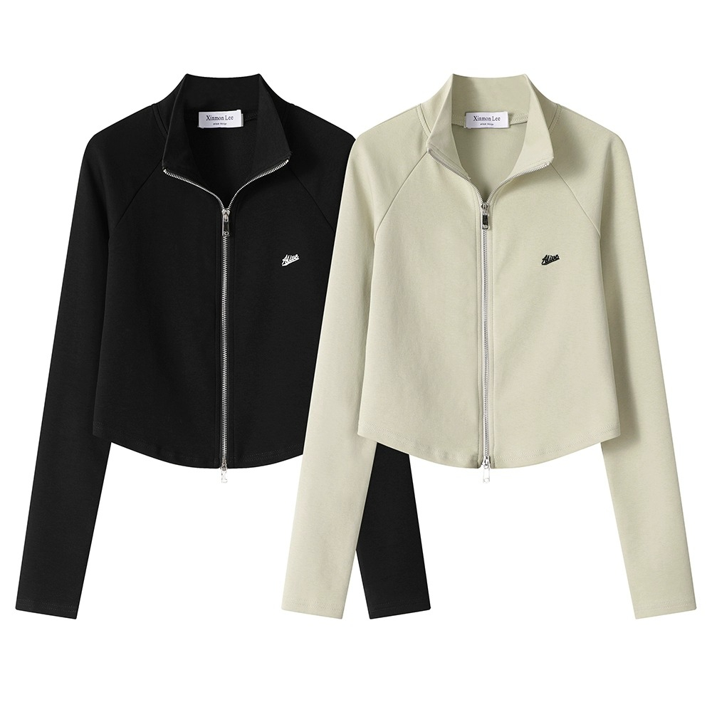 American retro all-match sweatshirt jacket for women autumn casual sports zipper cardigan short top