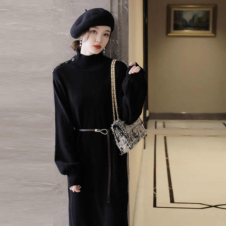 Women's bottoming dress, autumn style, with coat underneath, French style mid-length Royal Sister high-end half-turtleneck sweater skirt