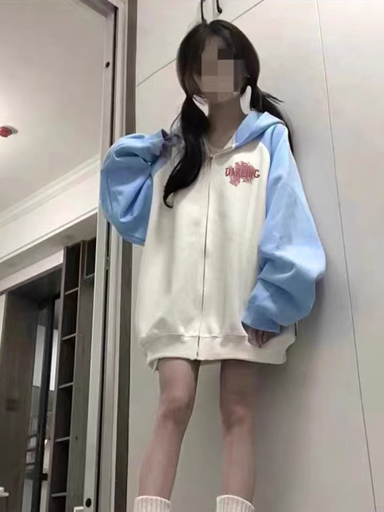 純棉華棉複合牛奶絲300克拉鏈插肩連帽衛衣
