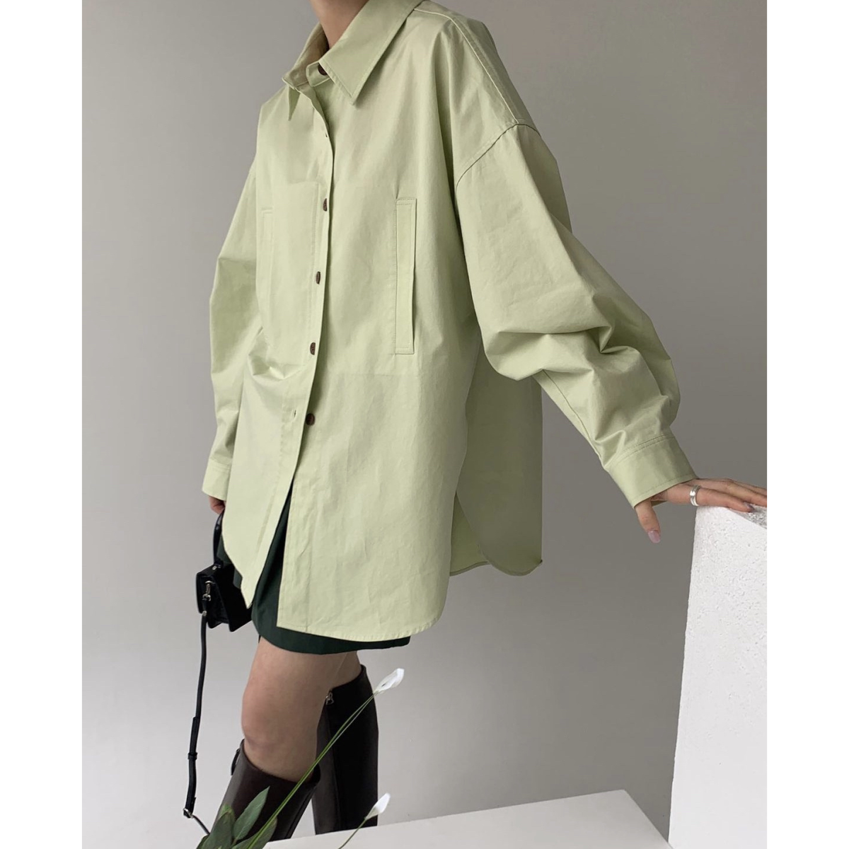 襯衫女設計感小眾溫柔奶油系綠色春秋韓系chic別致上衣高級感炸街