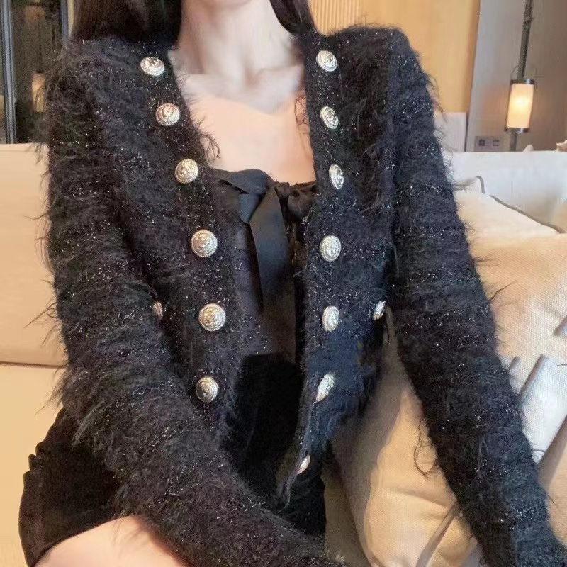 Xiaoxiangfeng Light Luxury Furry Tassel Knitted Cardigan Jacket Women's 2023 Autumn and Winter Fashion Niche Short Top