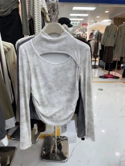 Thirteen Lines Autumn Dress with Careful Design New Stand Collar Hollowed Body Shaping Color-diffused Hot Girl Unique Hooded T-shirt Top for Women