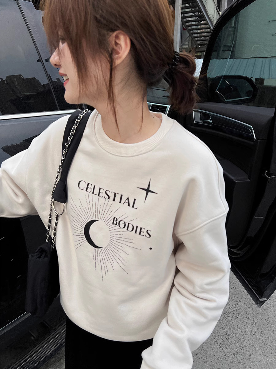 Anti-cotton Chinese cotton composite milk silk 300g/silver fox velvet 400g round neck sweatshirt for women