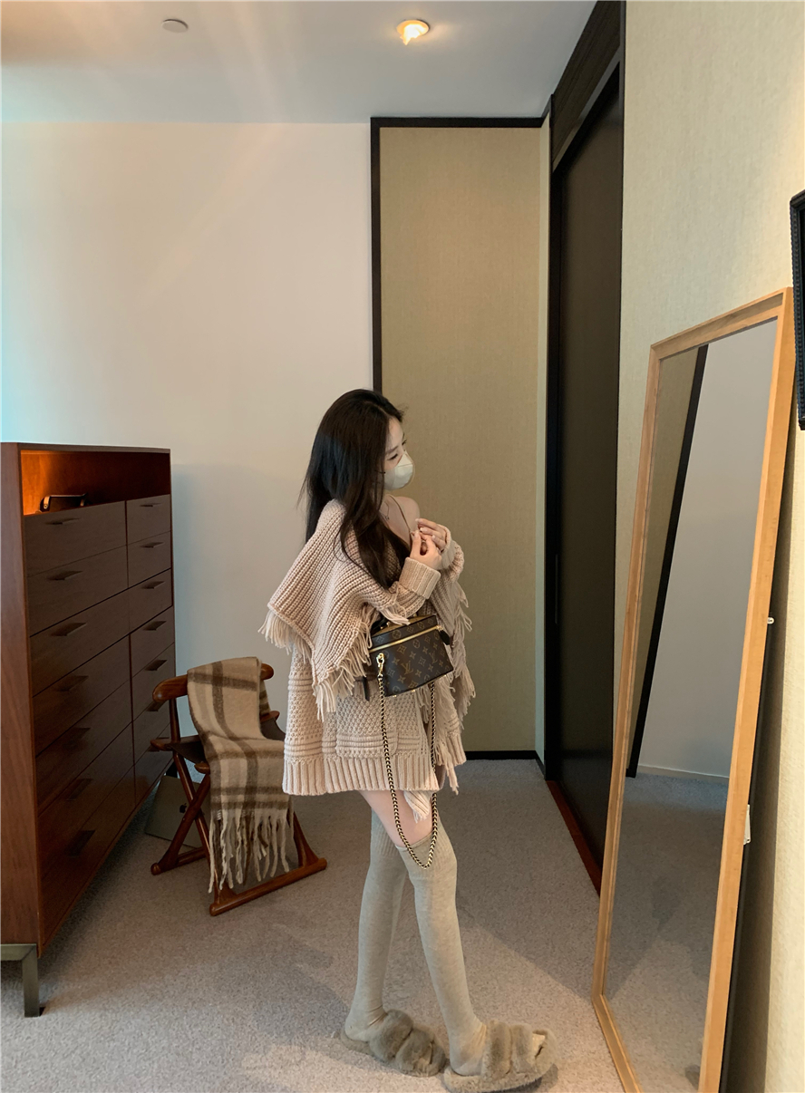 Actual shot #cardigan sweater autumn and winter casual lazy loose jacket with suspender skirt suit inside