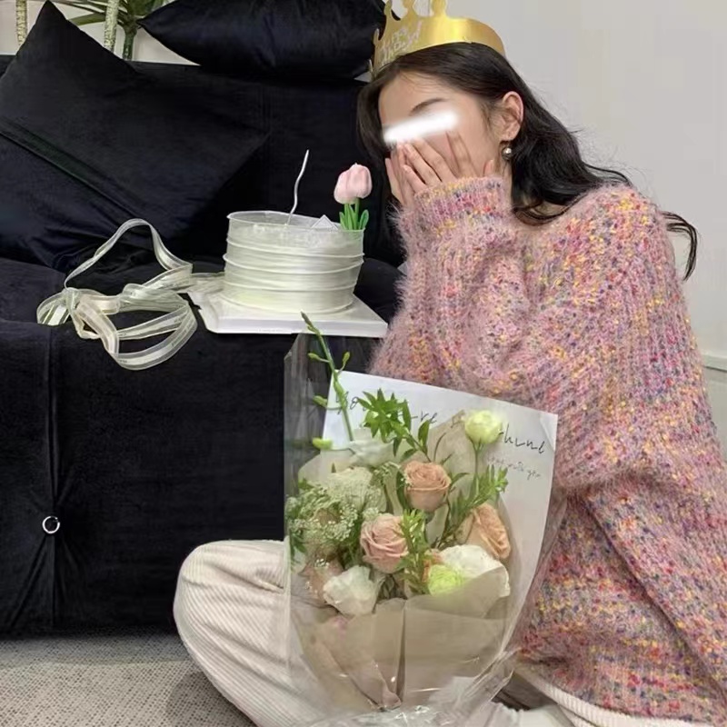 韓版慵懶風軟糯毛衣女秋冬新款星空粉色寬鬆套頭外穿針織長袖上衣