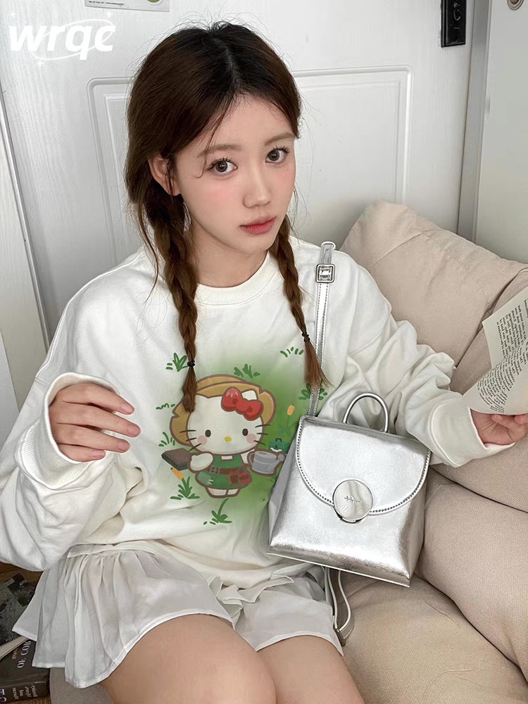 aimilian純棉甜妹穿搭長袖連帽衛衣女春秋設計小眾字母印花上衣服