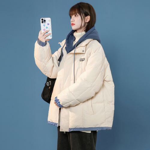 Real shot of fake two-piece cotton coat for women  new winter design hooded couple ins student cotton coat jacket