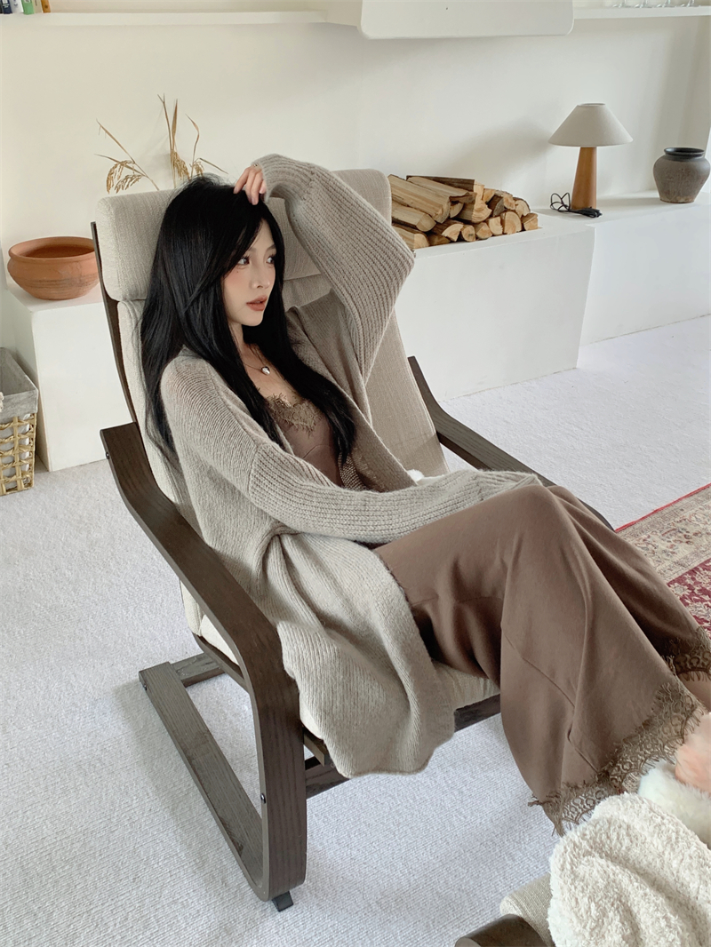 Real shot: Solid color sweater cardigan + lace inner suspender dress