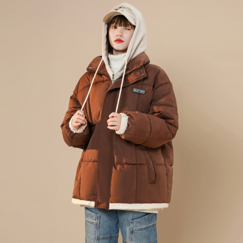 Real shot of fake two-piece cotton coat for women  new winter design hooded couple ins student cotton coat jacket