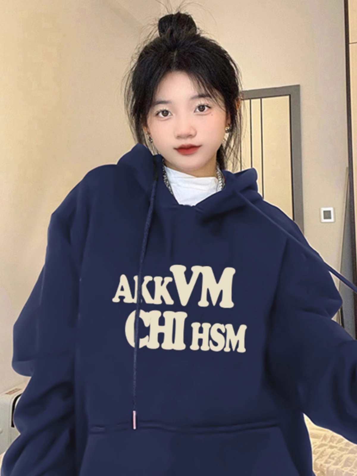 CVC cotton pasta wool Chinese cotton composite/milk silk 300g silver fox velvet 400g front printed hooded sweatshirt for women