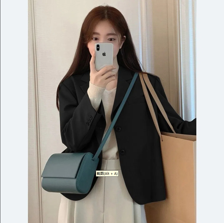 2023 Autumn and Winter New Solid Color Short College Style Blazer Feminine Slim Casual Commuting Style Top for Women