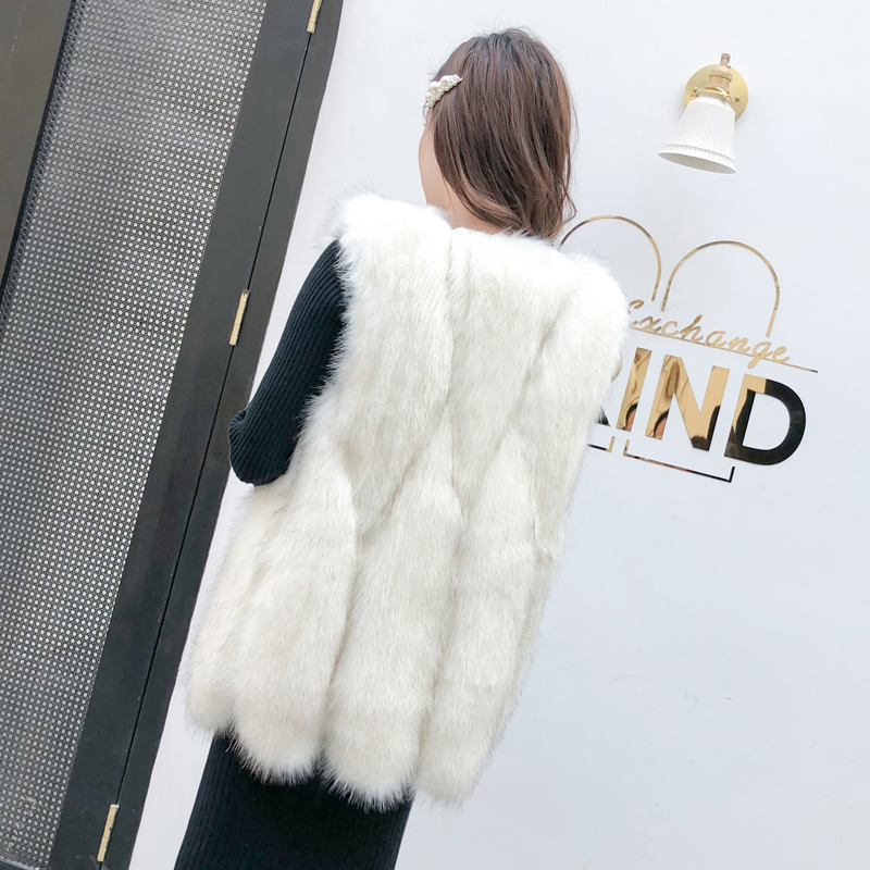 Actual shot of 2023 internet celebrity style customized plush warm stitching vest jacket white imitation fur large water drop vest